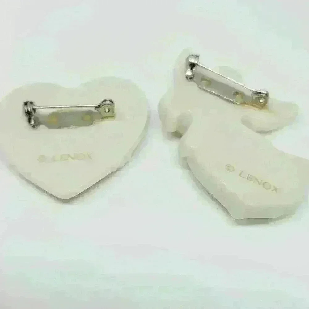 2 LENOX Signed Angel Vintage Brooch Pins Porcelain Gold Trim + Dove Broo… - Picture 2 of 4